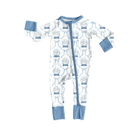X8.15Baby Infant Christmas Bows Ball Zipper Footie Rompers