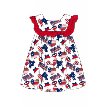 5.8 Girls Flying Sleeve Independence Day Doll Collar Jumpsuit