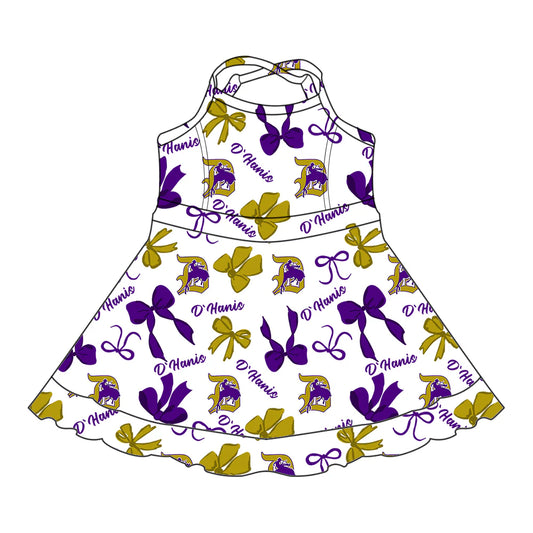 7.3Preorder (moq 5)Baby Girls Purple Strap Horse Rodeos Bows Plaid Shorts Ruffle Team Knee Length Dresses