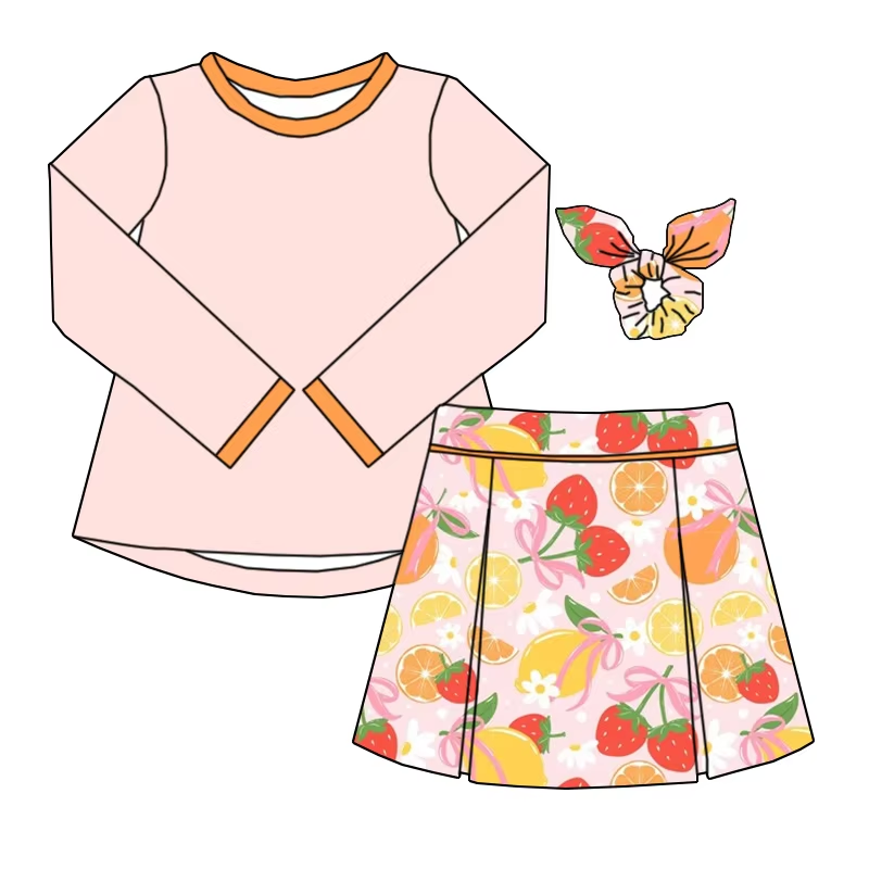 6.10 solid color top orange strawberry pants suit