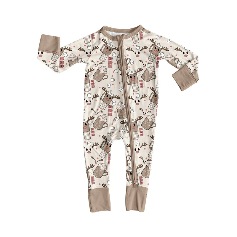 8.6Preorder(moq 5)Baby Infant Boys Long Sleeves Deer Cups Christmas Zipper Rompers