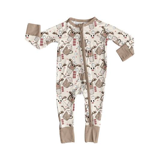 8.6Preorder(moq 5)Baby Infant Boys Long Sleeves Deer Cups Christmas Zipper Rompers