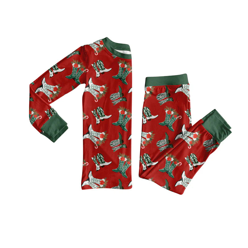 7.10Preorder (moq 5)Baby Girls Long Sleeves Camo Boots Plaid Top Pant Pajamas Clothes Set