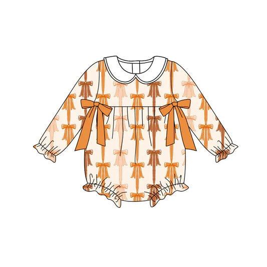 7.16Preorder (moq 5)Baby Girls Long Sleeves Yellow Bows Stripes Ruffle Romper