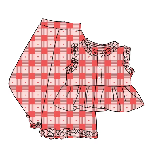 6.21 Love Red Plaid Short Sleeve Pants Suit