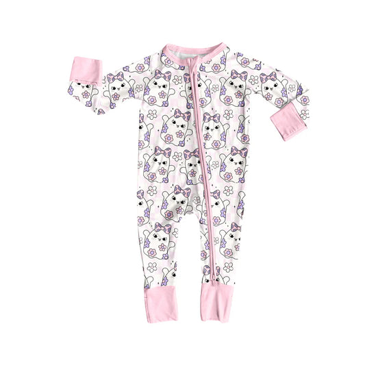 7.16Preorder (moq 5)Baby Girls Long Sleeves Pink Flowers Ghosts Plaid Zipper Pant Romper