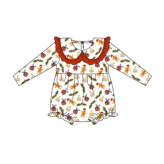 8.13Baby Girls Christmas Gingerbread Gifts Collar Rompers