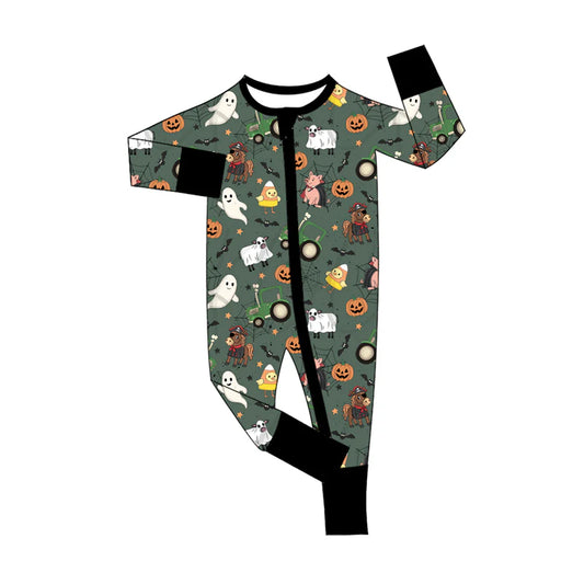 8.6Preorder(moq 5)Baby Infant Boys Long Sleeves Ghost Pumpkins Halloween Zipper Rompers