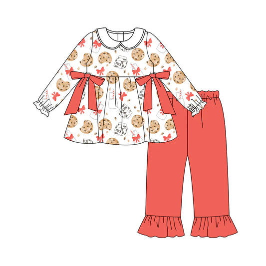 X8.14Baby Girls Christmas Cookie Milk Bows Tunic Top Pants Clothes Sets