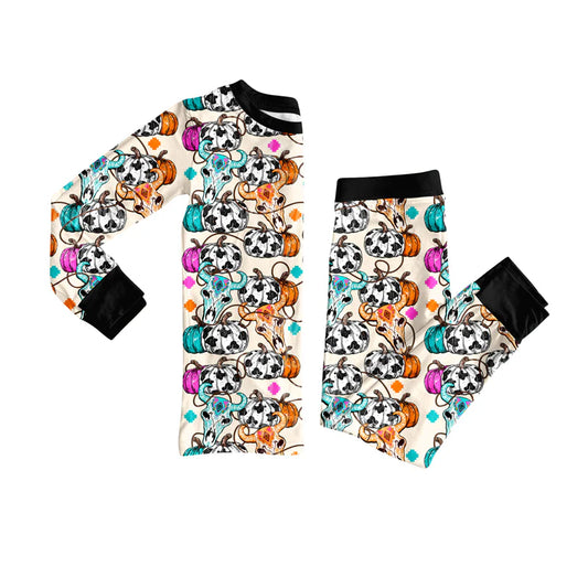 7.10Preorder (moq 5)Baby Boys Long Sleeves Bull Skull Pumpkins Top Pant Pajamas Clothes Set