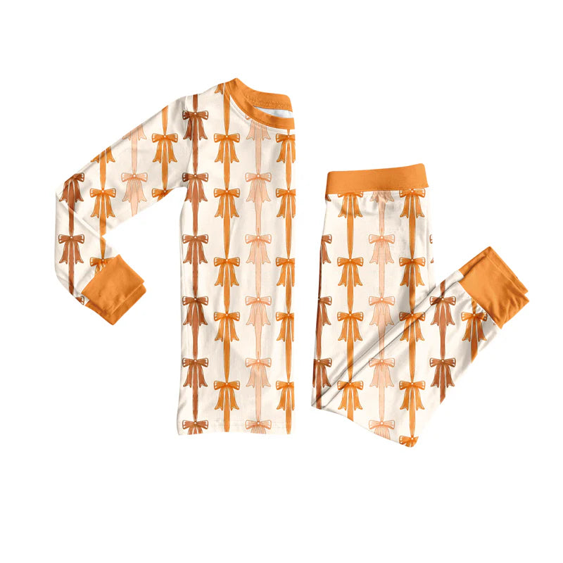 7.11Preorder (moq 5)Baby Girls Long Sleeves Yellow Bows Stripe Top Pants Pajamas Set
