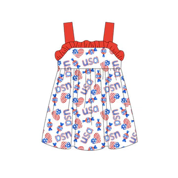 5.8 Girls Suspender USA Flag Dress