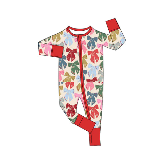 7.16Preorder (moq 5)Baby Girls Long Sleeves Colorful Snowflake Bows Plaid Zipper Romper