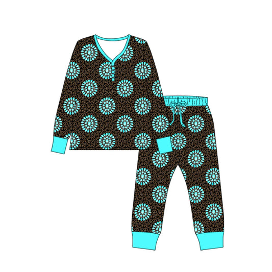 X918Preorder moq 5 Adult Long Sleeve Camo Turquoises Top Pants Western Pajamas Sets