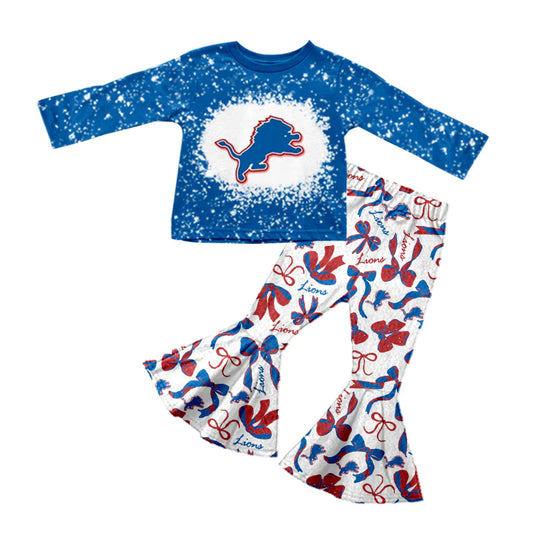 7.11Preorder (moq 5)Baby Girls Lions Top Bows Bell Bottom Pants Team Sets