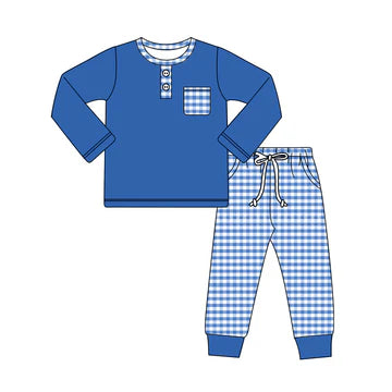 5.29 Blue plaid long-sleeved suit