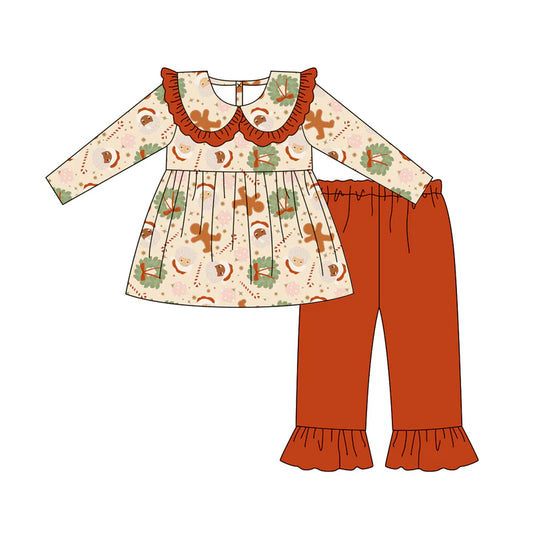 7.21Preorder (moq 5)Baby Girls Long Sleeves Santa Candy Cane Plaid Tunic Ruffle Pants Set