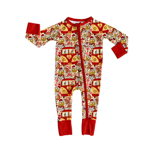 8.4Preorder(moq 5)Baby Infant Boys Green Face Christmas Bus Zipper Rompers