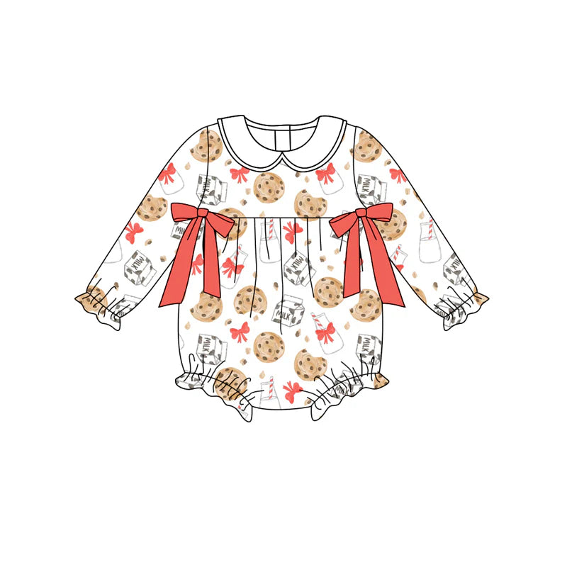 X8.14Baby Girls Christmas Cookie Milk Bows Rompers