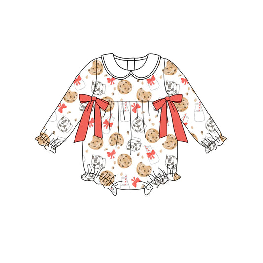 X8.14Baby Girls Christmas Cookie Milk Bows Rompers