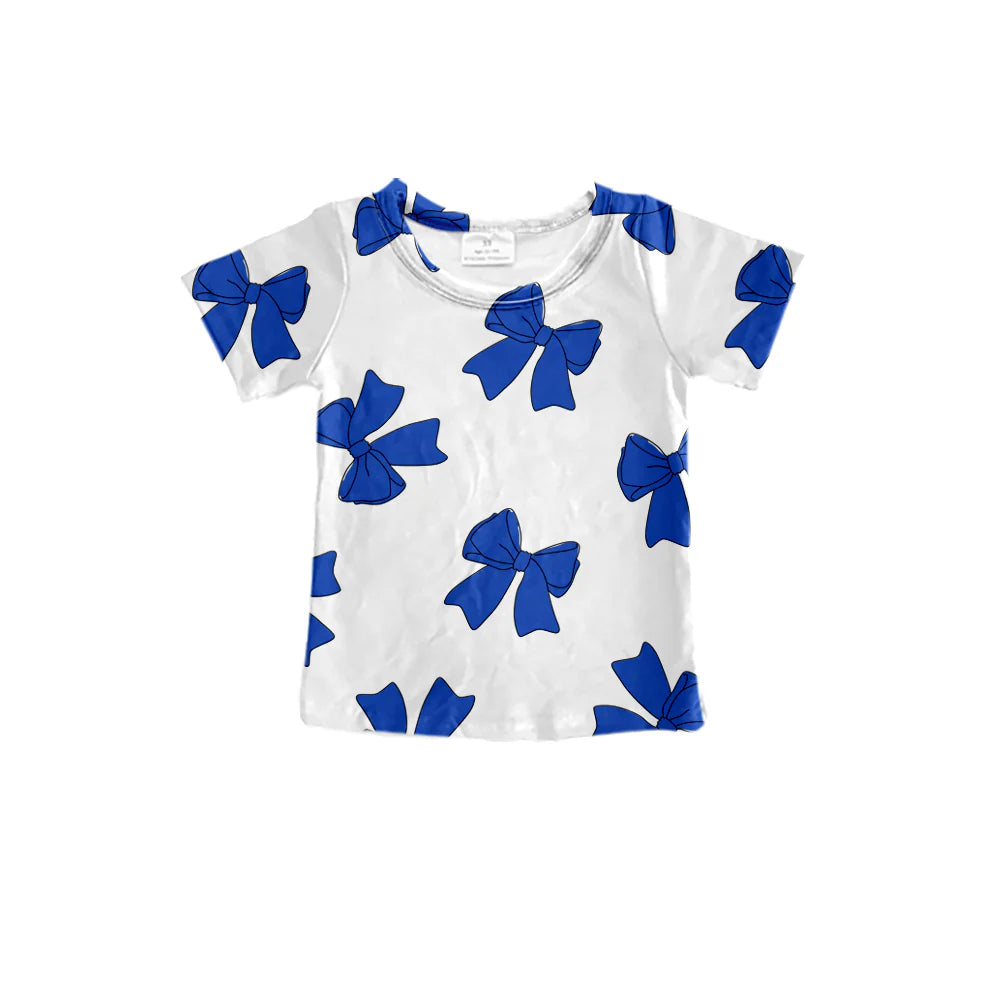 7.30Preorder (moq 5)Baby Girls Blue Bows Short Sleeve Tee Shirts Tops
