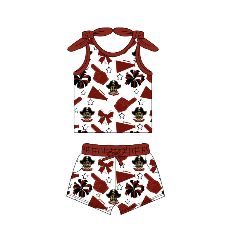 7.4Preorder (moq 5)Baby Girls Wine RAIDERS Bow Top Shorts Team Sets