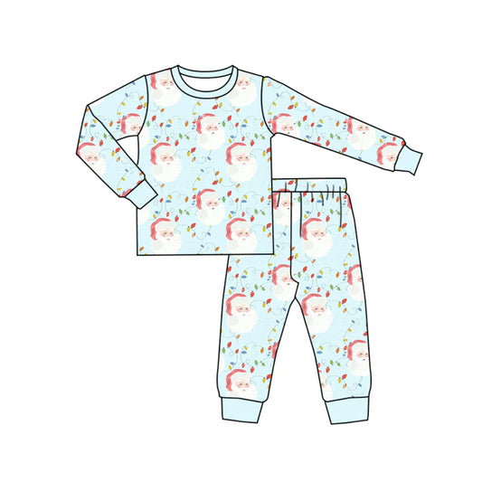7.10Preorder (moq 5)Baby Boys Long Sleeves Santa Lights Plaid Top Pant Pajamas Clothes Set
