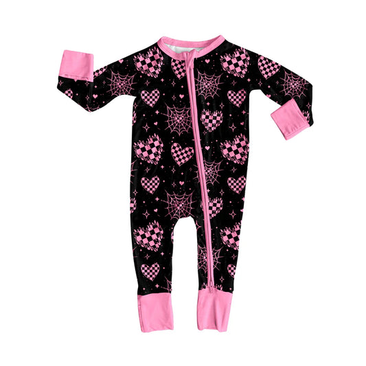 8.6Preorder(moq 5)Baby Infant Boys Long Sleeves Spider Web Hearts Halloween Zipper Rompers