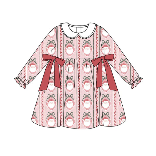 X904Preorder (moq 5)Baby Girls Red Bows Santa Stripes Christmas Knee Length Dresses