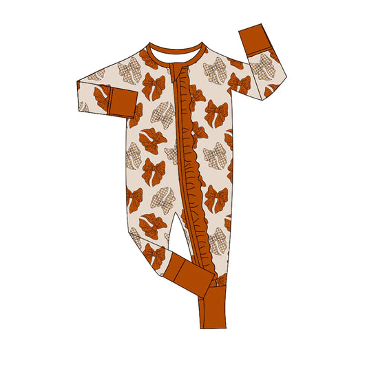 8.6Preorder(moq 5)Baby Infant Boys Long Sleeves Plaid Bows Fall Zipper Rompers