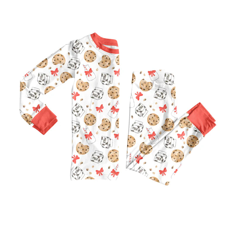 X8.14Baby Girls Christmas Cookie Milk Top Pants Lounge Wear Pajamas Sets