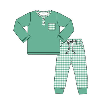 5.29 Green plaid long-sleeved suit