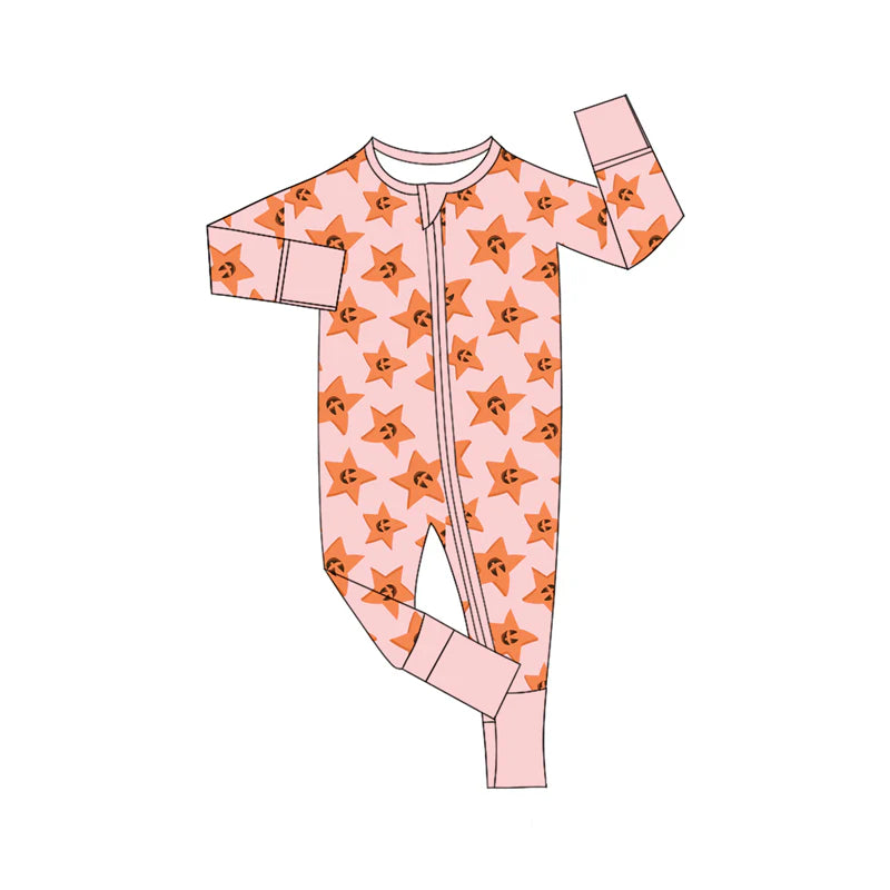 7.16Preorder (moq 5)Baby Girls Pink Long Sleeves Smiles Stars Plaid Zipper Romper