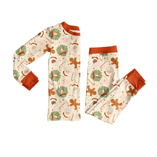 7.21Preorder (moq 5)Baby Girls Long Sleeves Santa Candy Cane Plaid Top Pants Pajamas Set