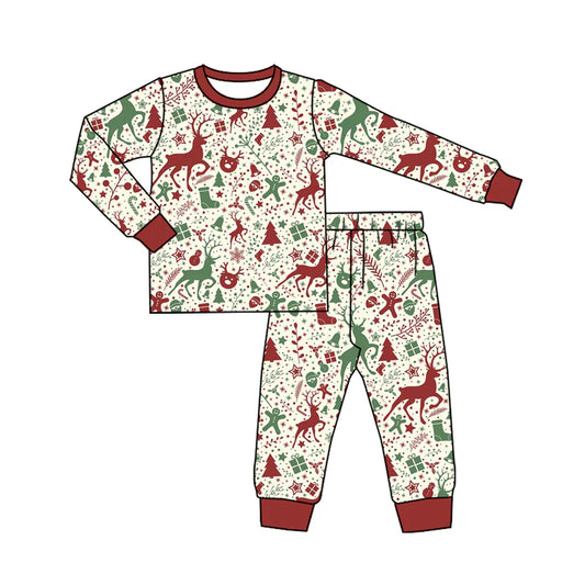 7.10Preorder (moq 5)Baby Boys Long Sleeves Gingerbread Deer Top Pant Pajamas Clothes Set