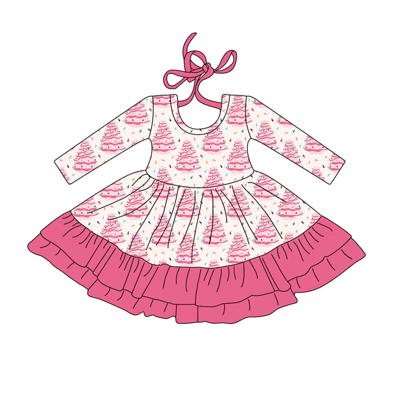 X917 917Preorder (moq 5)Baby Girls Long Sleeves Pink Christmas Trees Pl