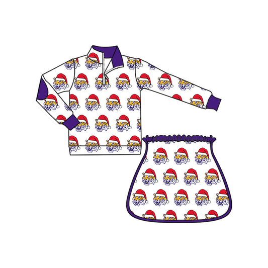 8.13Baby Girls LSU Tiger Team Christmas Zip Pullovers Top Skort Shorts Clothes Sets