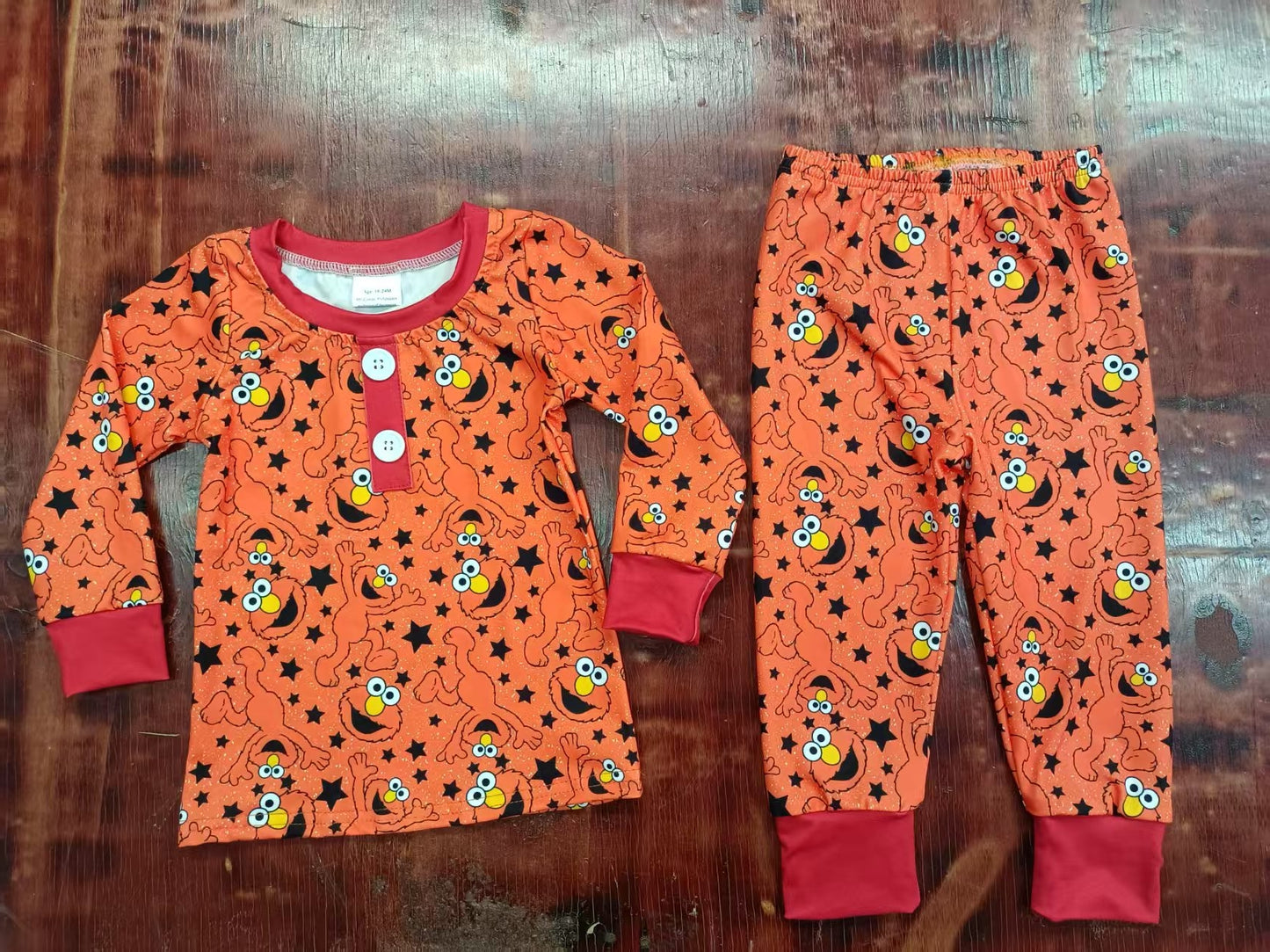 4.25 Orange Boys Cartoon Long Sleeve Long Pants Pajamas Set