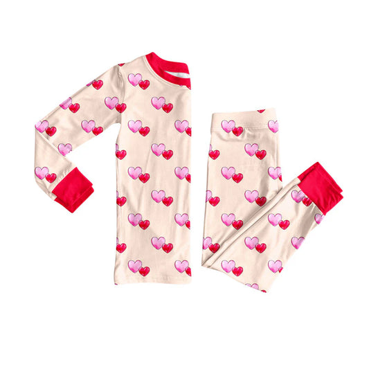 X922Preorder (moq 5)Baby Girls Hearts Checked Top Pants Valentine Pajamas Sets