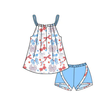 5.8 Blue Girls Suspender Independence Day Suit