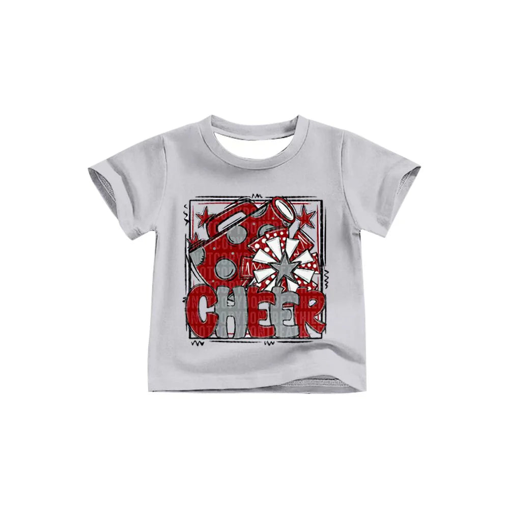 X8.14Girls Red Cheer Team Short Sleeve Tee Shirts Tops