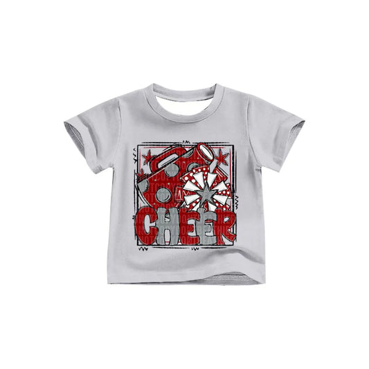 X8.14Girls Red Cheer Team Short Sleeve Tee Shirts Tops