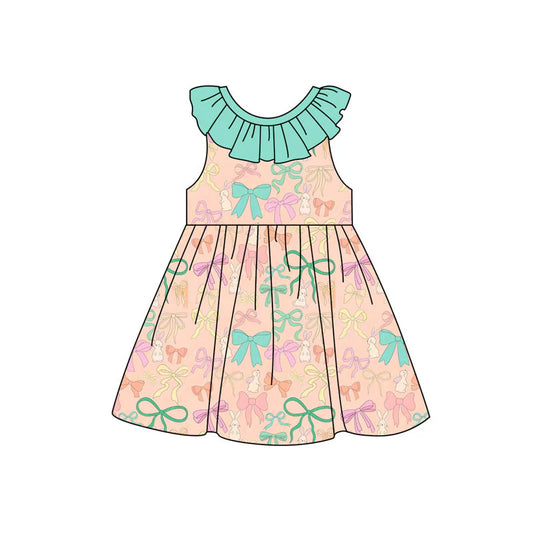 X920 Preorder (moq 5)Baby Girls Sleeveless Colorful Bows Rabbits Easter Knee Length Dresses