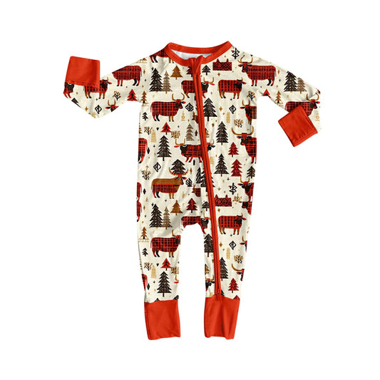 8.4Preorder(moq 5)Baby Infant Boys Christmas Trees Cows Zipper Rompers