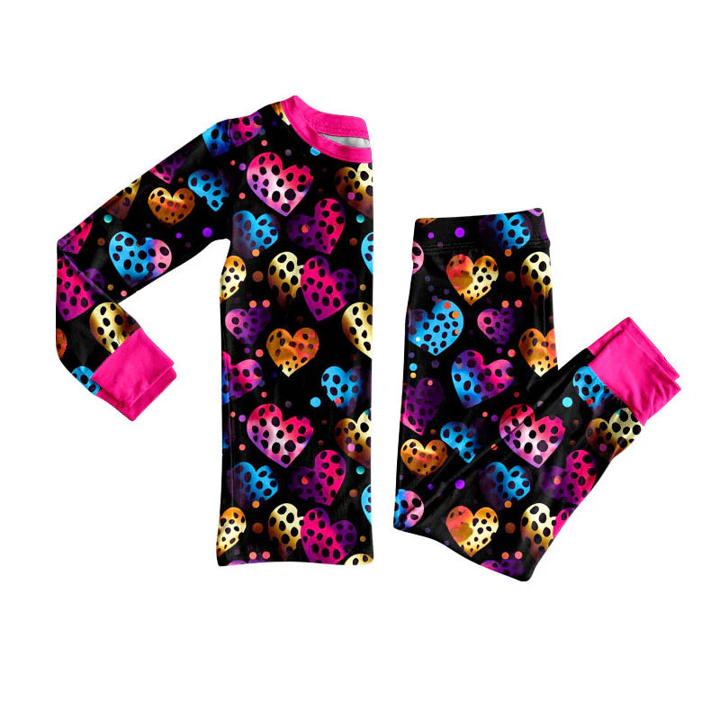 X101Preorder (moq 5)Baby Girls Polka Dots Hearts Top Pants Valentine Pajamas Sets