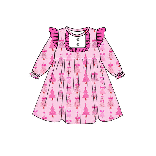 X8.14Baby Girls Christmas Pink Trees Knee Length Dresses