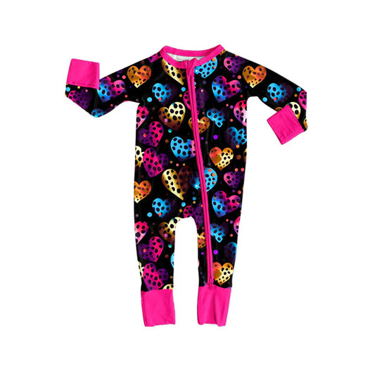 X101Preorder (moq 5)Baby Girls Polka Dots Hearts Valentine Zipper Footie Rompers