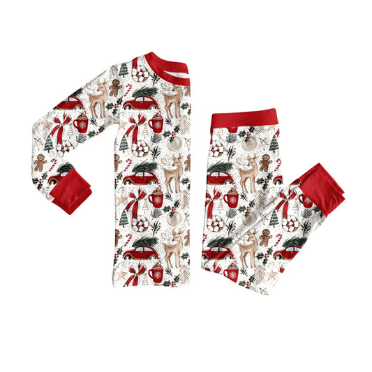 7.21Preorder (moq 5)Baby Girls Long Sleeves Deer Gingerbread Bows Top Pants Pajamas Set