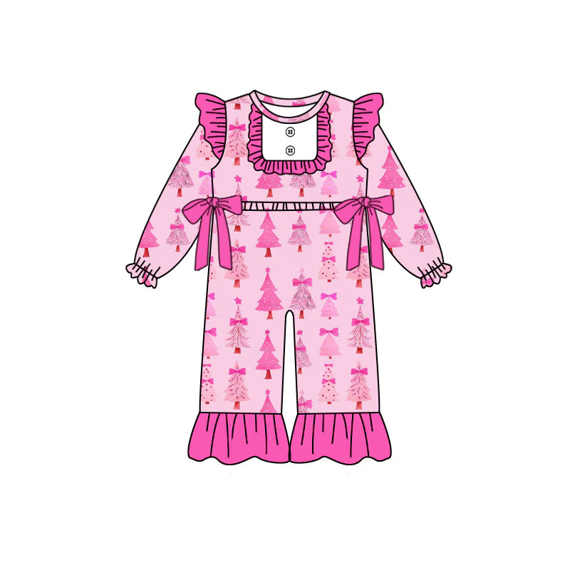 X8.14Baby Girls Christmas Pink Trees Bows Rompers