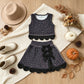 NEW RTS NO MOQ Yoga GSD4268 Baby Girls Black Leopard Vest Bows Skirt Short Yoga Active Scallop Clothes Set